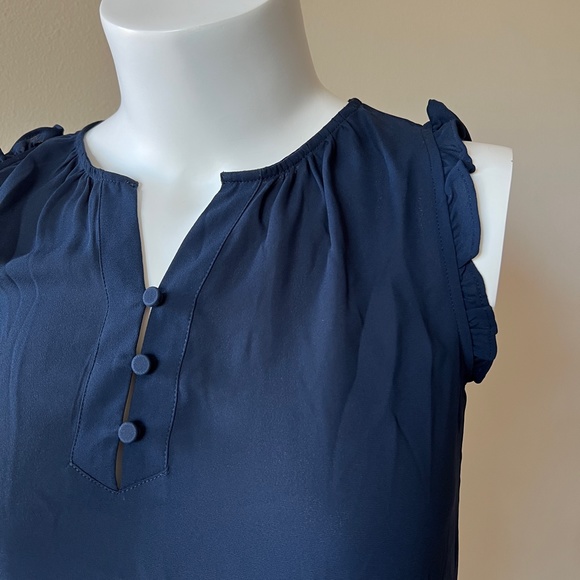 SOLD NWOT Loft Outlet Ruffle Top w/ Buttons in Navy Blue Size Petite Small PS SP - Picture 2 of 6